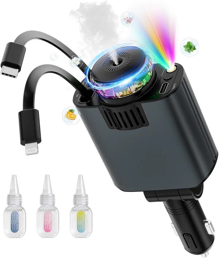5 - in - 1 Retractable USB C Car Charger with Aromatherapy & Starlight – Fast Car Charging Adapter - My Store