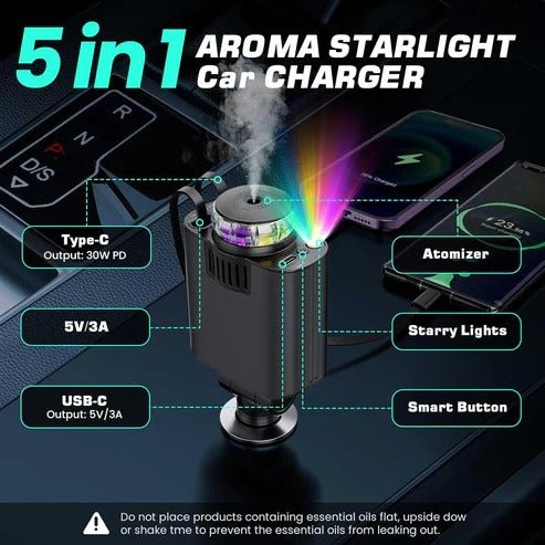 5 - in - 1 Retractable USB C Car Charger with Aromatherapy & Starlight – Fast Car Charging Adapter - My Store