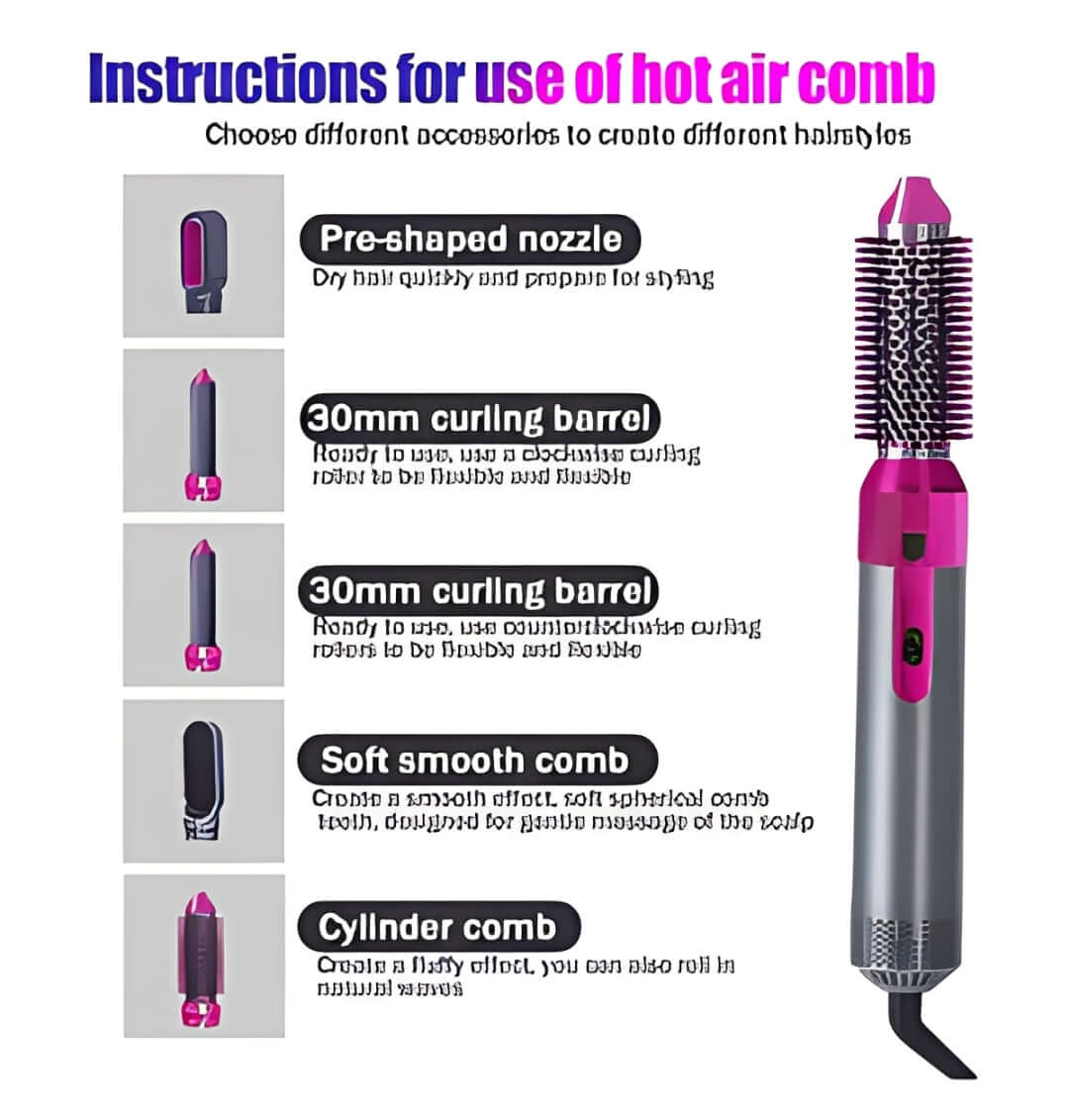 Hot Air Brush 5 - in - 1 – Hair Dryer & Styler for Smooth Salon Hair - Ajman
