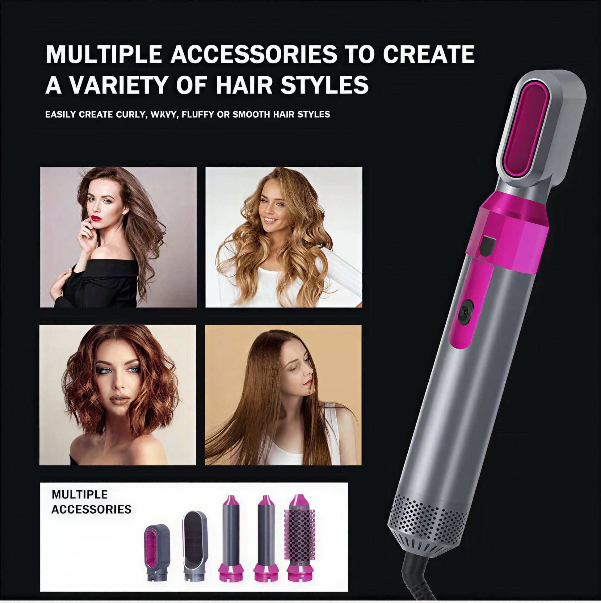Hot Air Brush 5 - in - 1 – Hair Dryer & Styler for Smooth Salon Hair - Ajman